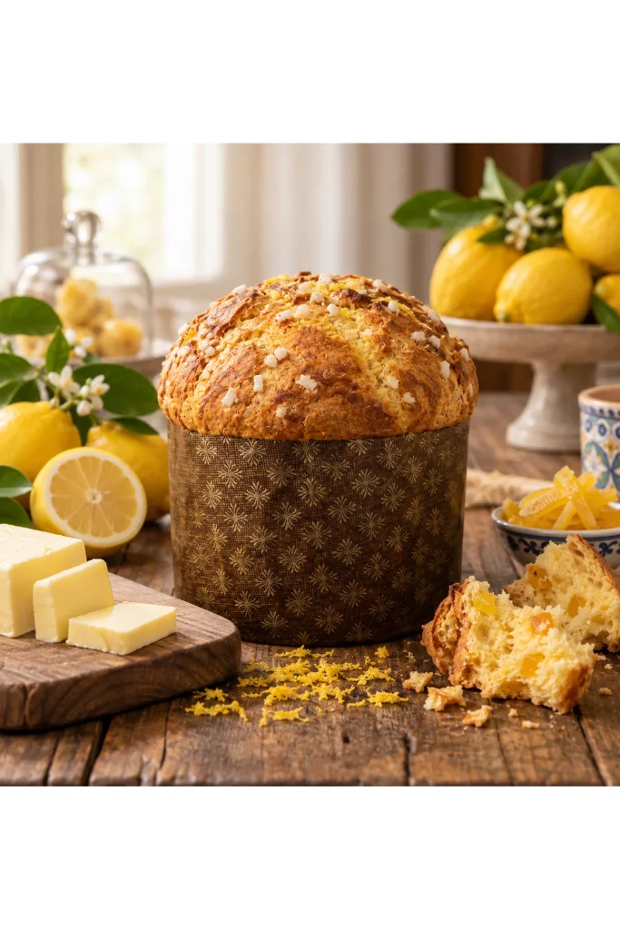Mamà sweet panettone with pearl sugar, lemons and candied peel