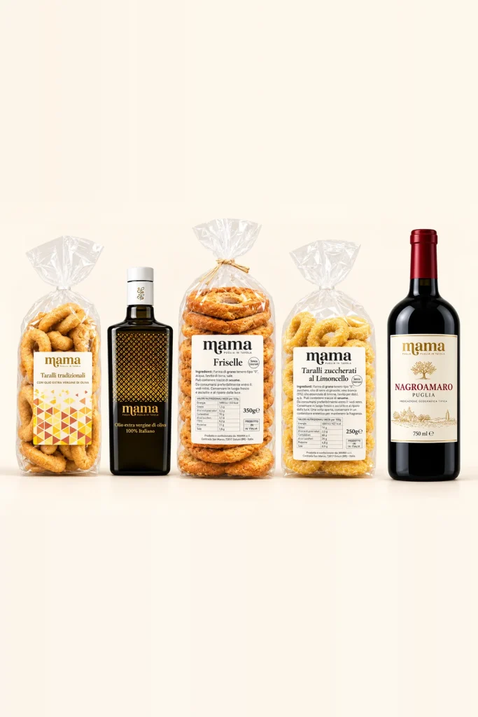 Puglia Mia gift box with taralli, friselle, extra virgin olive oil and Mamà Nagroamaro wine